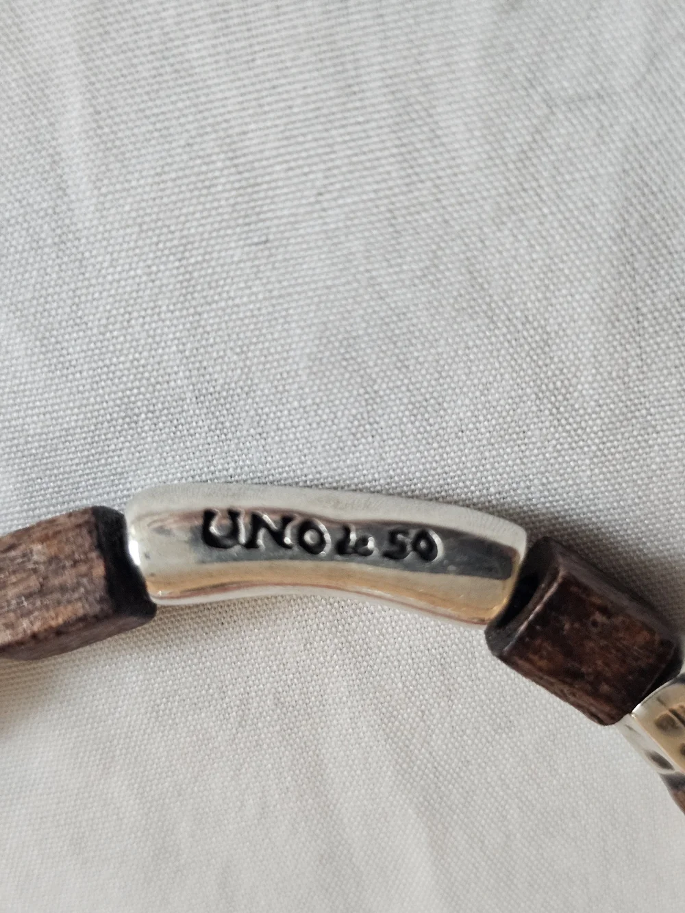 UNO de 50 Wooden & Silver Beaded Bracelet - Brown/Silver Size XL 7.3